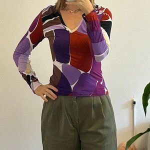 Pucci Abstract print long-sleeve v-neck tee